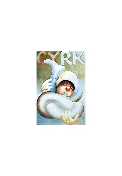 Cyrk, klown z trąbą