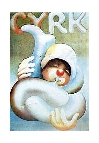 Cyrk, klown z trąbą R.