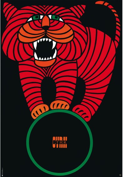 Cyrk, tygrys na kole REPRINT