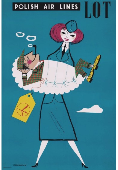 LOT Polish Airlines stewardessa z mężczyzną na rękach
