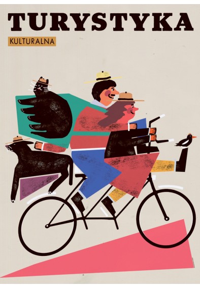 Turystyka kulturalna kobieta, mężczyzna, kot, pies, ptak na wycieczce